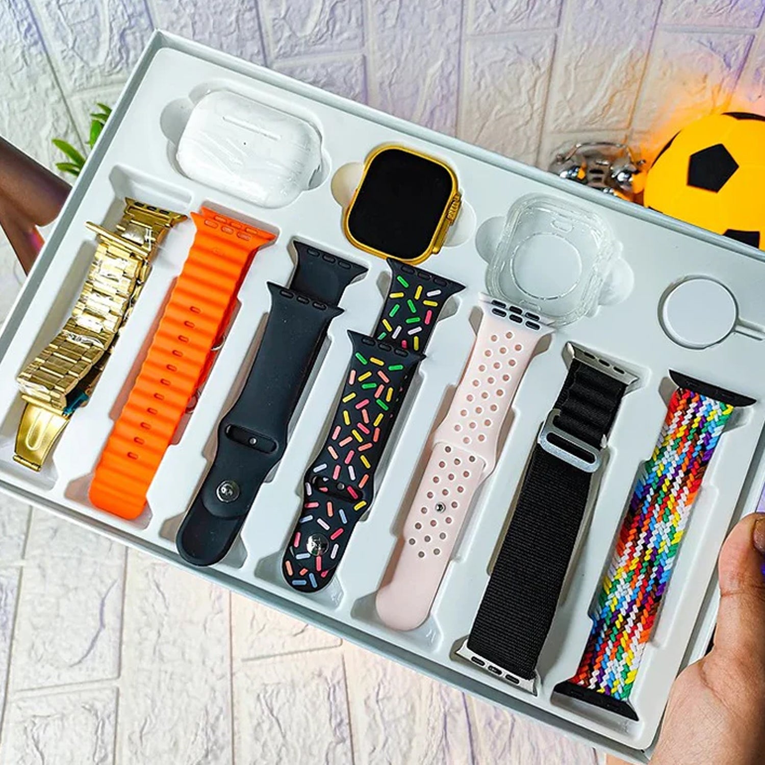 10 in1 Set Ultra Smart Bluetooth Calling Smartwatch + Earphones with Transparent Screen Guard Watch with Seven Classic Straps (Mix Color) 10 in1 Set Ultra Smart Bluetooth Calling Smartwatch + Earphones with Transparent Screen Guard Watch with Seven Classic Straps (Mix Color)